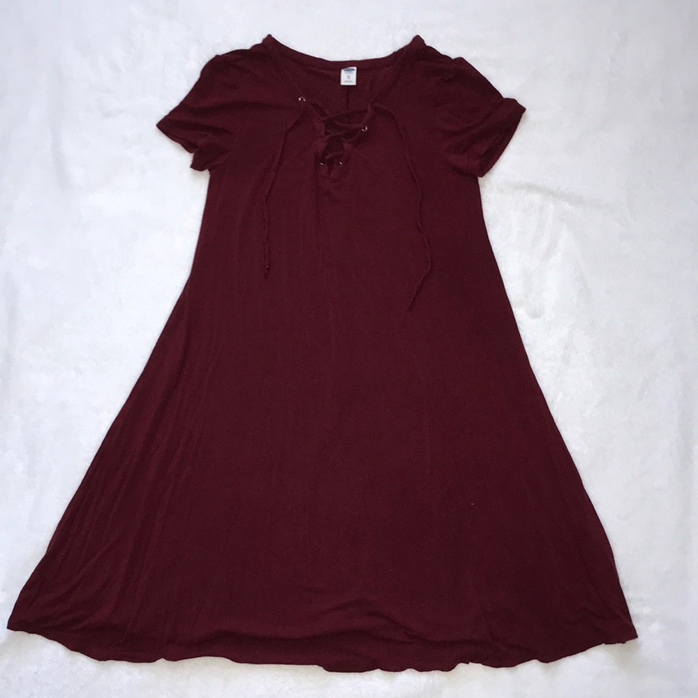 Red Old Navy midi dress.